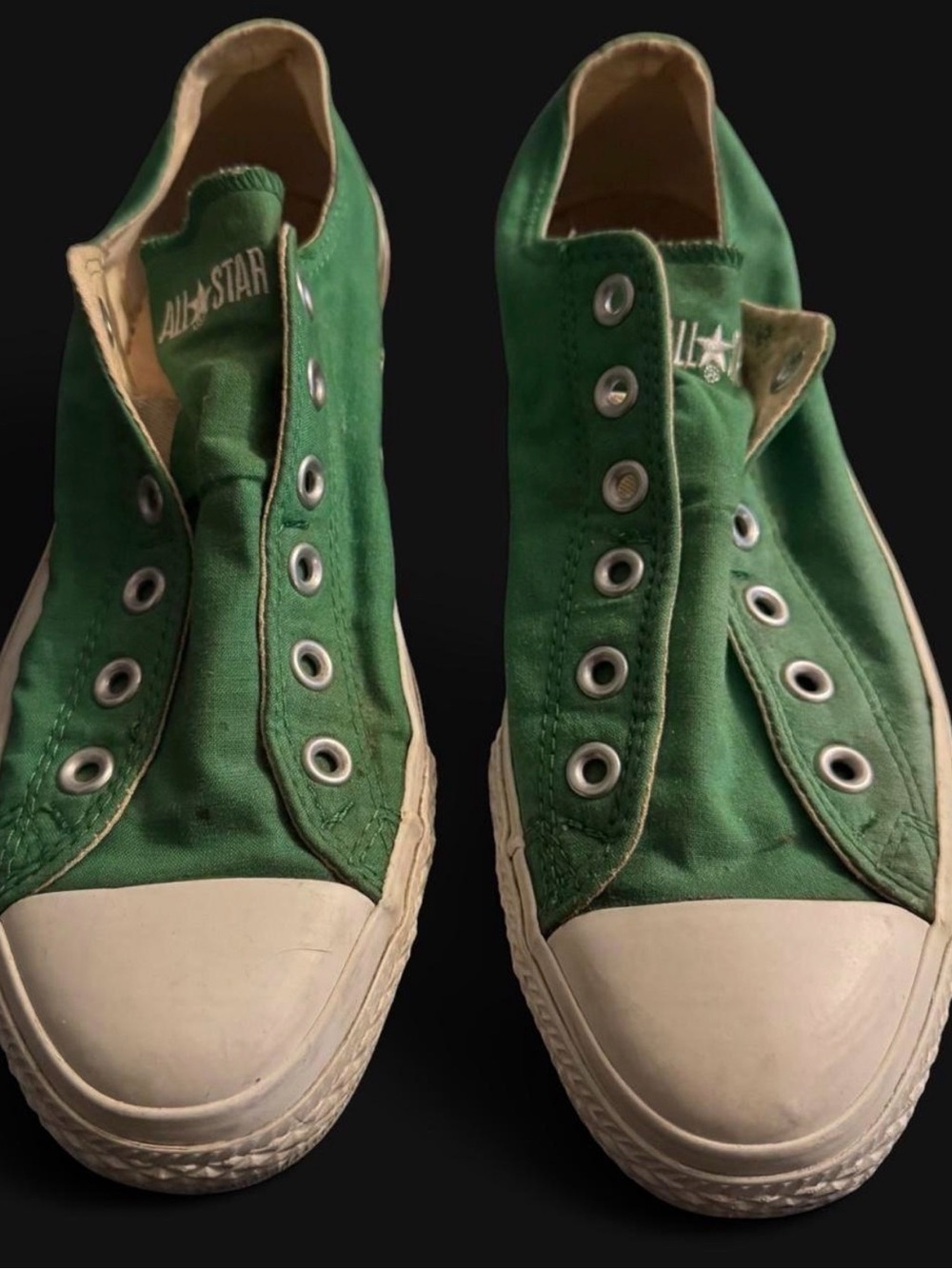 Converse Green Canvas Low-Top Slip-On All Star Sneakers - Laceless